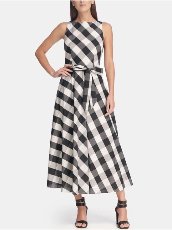 Dkny Dresses & Skirts - DKNY Women’s Black/White Gingham Sleeveless Belted A~Line Maxi Dress Sz 2